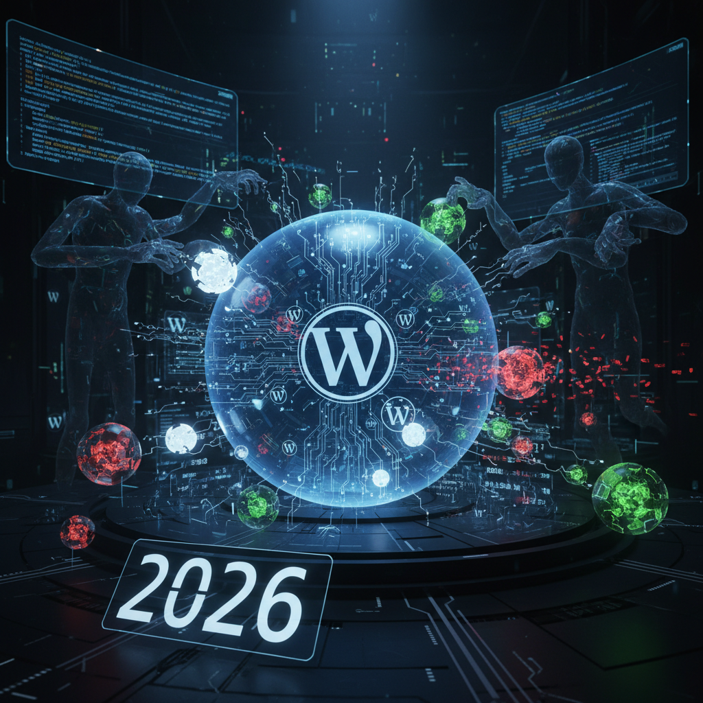 A magnifying glass examines binary code on a screen, with 'WordPress' and 'Localization Risks' highlighted, symbolizing silent threats in multilingual plugins in 2026, focusing on security vulnerabilities.