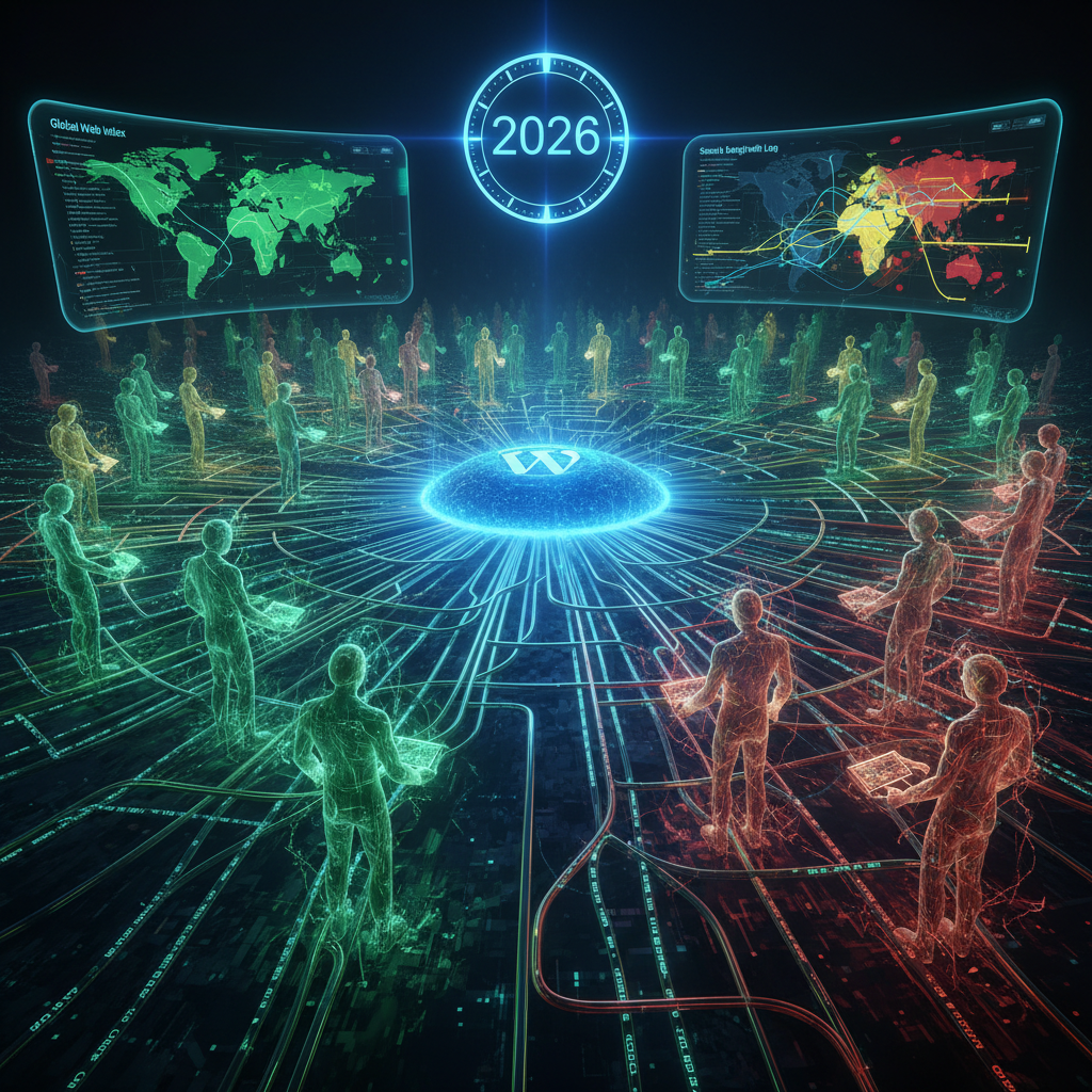 A minimalist, abstract digital illustration showcasing interconnected blocks and lines symbolizing WordPress plugin URL structures, with a subtle glow representing their redefinition and optimization potential in 2026. This visual metaphor highlights the power of 'silent cartographers' in shaping website architecture for improved SEO and user experience.