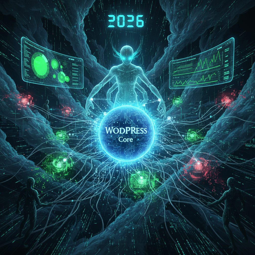 Visualizing the cutting-edge intersection of WordPress plugins and quantum computing in 2026, highlighting their symbiotic relationship and future technological advancements.