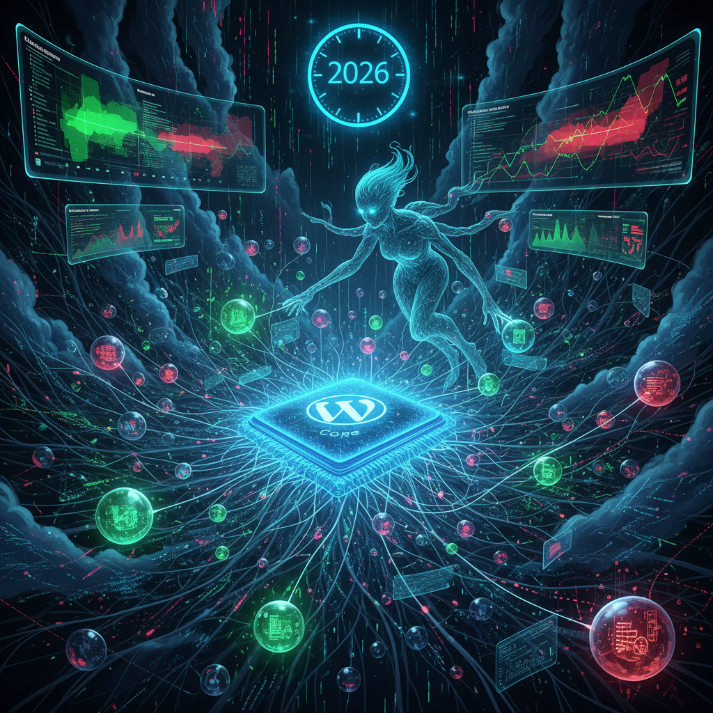 A sophisticated infographic showcasing various WordPress plugins seamlessly orchestrating advanced data visualizations in 2026, with an emphasis on interactive charts and real-time dashboards.