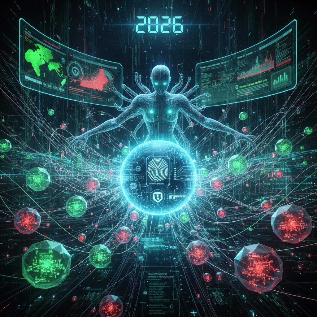 A visually striking, conceptual image depicting WordPress advanced encryption in 2026, with glowing lines representing data flow and secure connections, subtly hinting at next-gen cryptographic algorithms protecting websites from cyber threats.