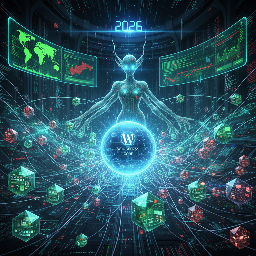 Dashboard view of WordPress AIOps plugins in 2026, visually demonstrating real-time site reliability monitoring and predictive analytics through charts, graphs, and alert notifications, all within a clean WordPress interface.