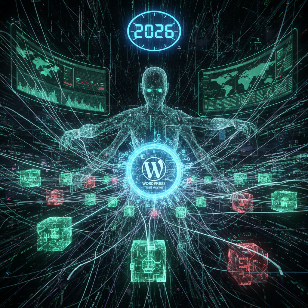 Visual representation of WordPress security sandboxing in 2026, showing plugins extending core functionality with multi-layered sandboxing, enhancing protection against vulnerabilities and cyber threats.