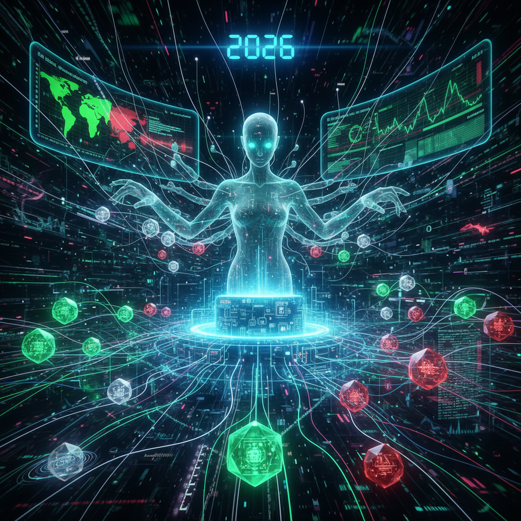 A visually striking, abstract representation of sound waves and code intertwining, highlighting the seamless integration of WordPress Web Audio API plugins to create immersive soundscapes across websites in 2026. The imagery suggests innovation and hidden power, reflecting the 'silent composers' theme.