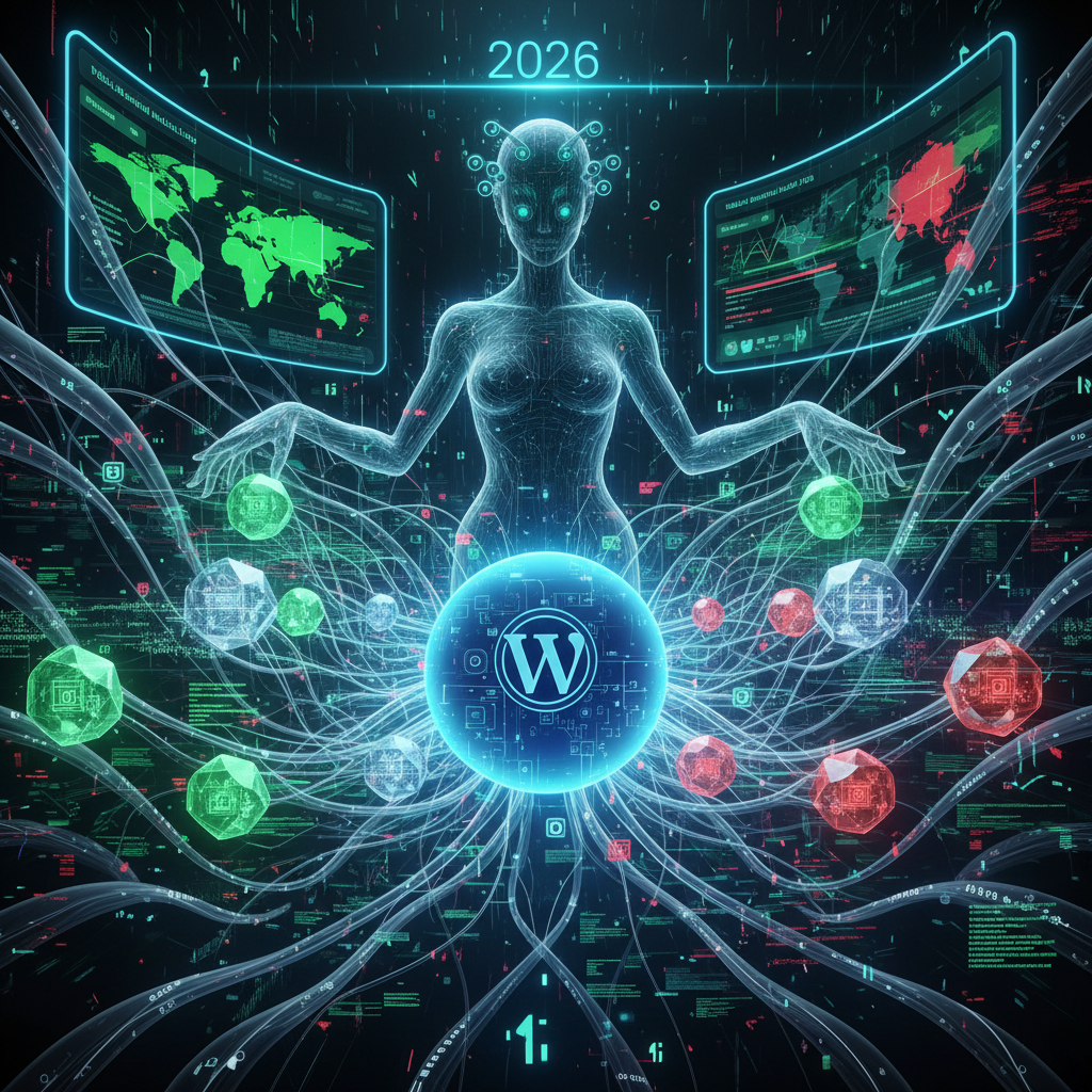 WordPress behavioral economics plugins optimizing user behavior in 2026, featuring a stylized brain connected to plugin icons, illustrating the silent orchestration of website interactions for enhanced conversions and engagement.