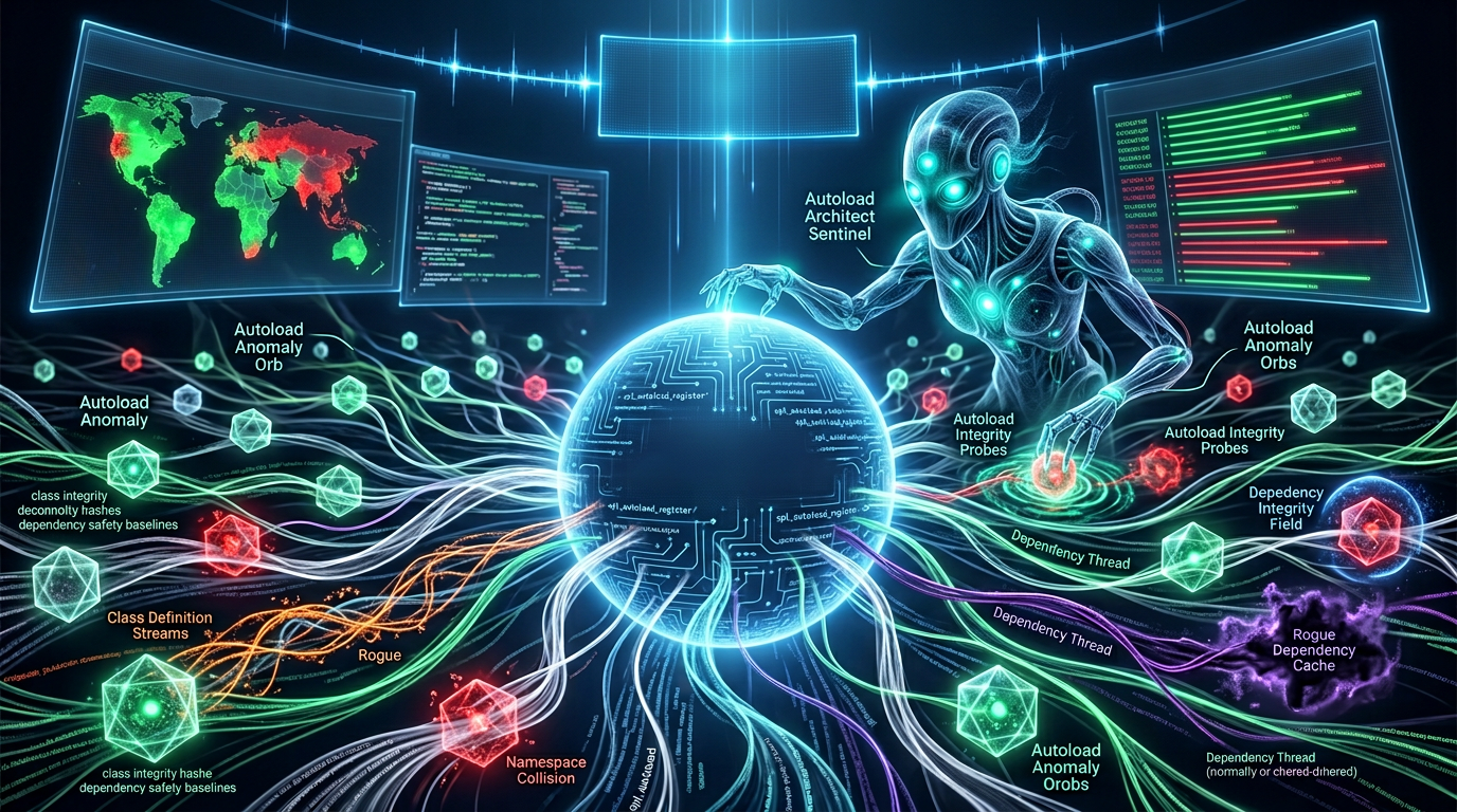 An illustration depicting the process of auditing WordPress plugin class loading for conflicts and dependency hijacking in 2026, ensuring robust website performance.