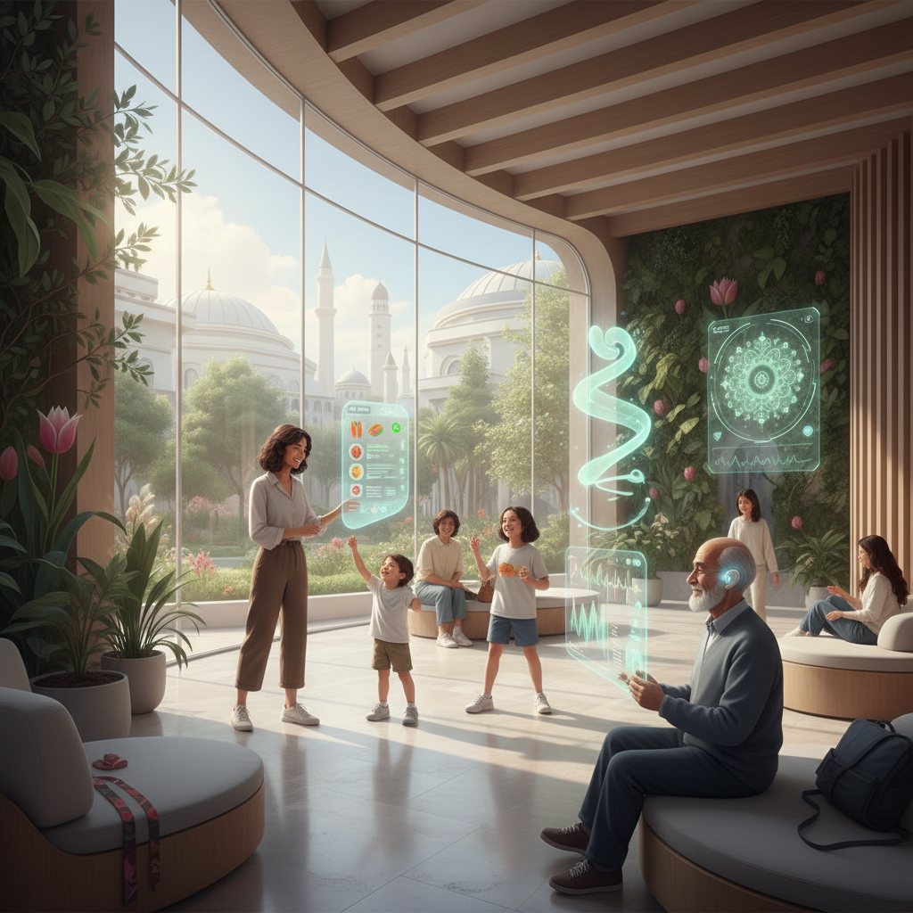 2026'da Türkiye'de yapay zeka destekli kişiselleştirilmiş sağlık çözümlerinin önleyici tıp ve genel refah üzerindeki devrim niteliğindeki etkisini gösteren görsel. Yapay zeka sağlık sektöründe.