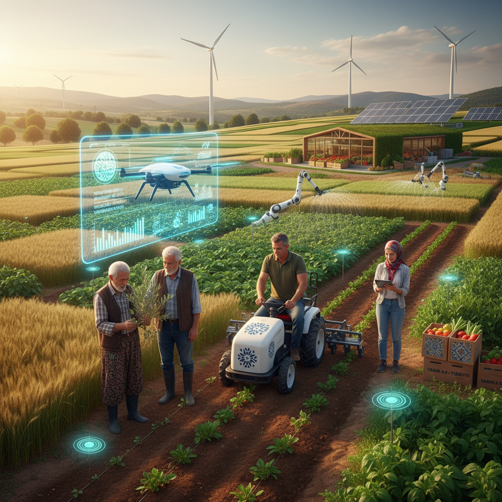 2026 Türkiye'sinde yapay zeka destekli tarım: Akıllı sensörler ve dronlar ile verimli hasat, tarladan sofraya izlenebilirlik sağlayan sistemler gösteriliyor. Yapay zeka tarımın geleceği.