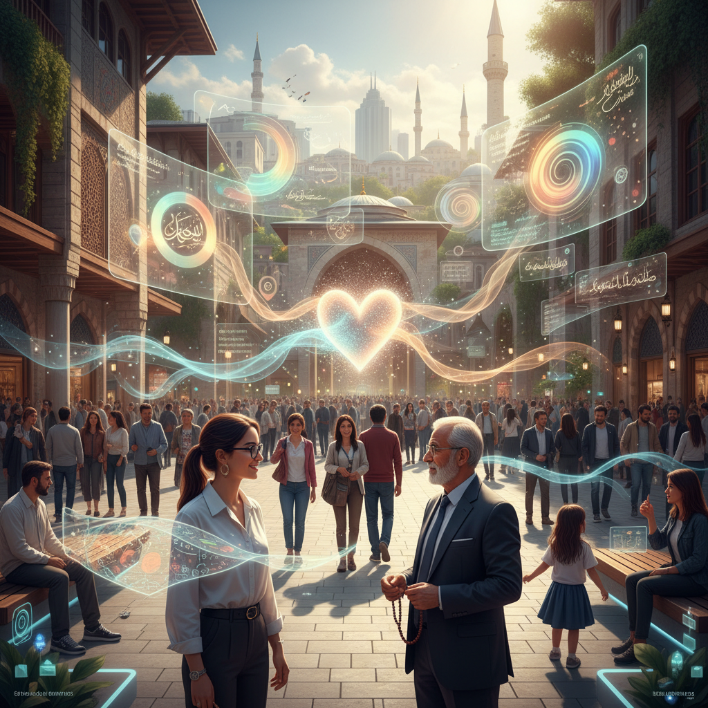 2026 Türkiye'sinde yapay zeka destekli toplumsal diyaloğun kutuplaşmayı azaltıcı etkisi, 'insan kokulu' yaklaşımlarla zenginleştirilmiş akıllı algoritmalar ve moderasyon araçları aracılığıyla barışçıl etkileşimleri teşvik eden bir illüstrasyon. Yapay zeka ve Türkiye'nin geleceği.
