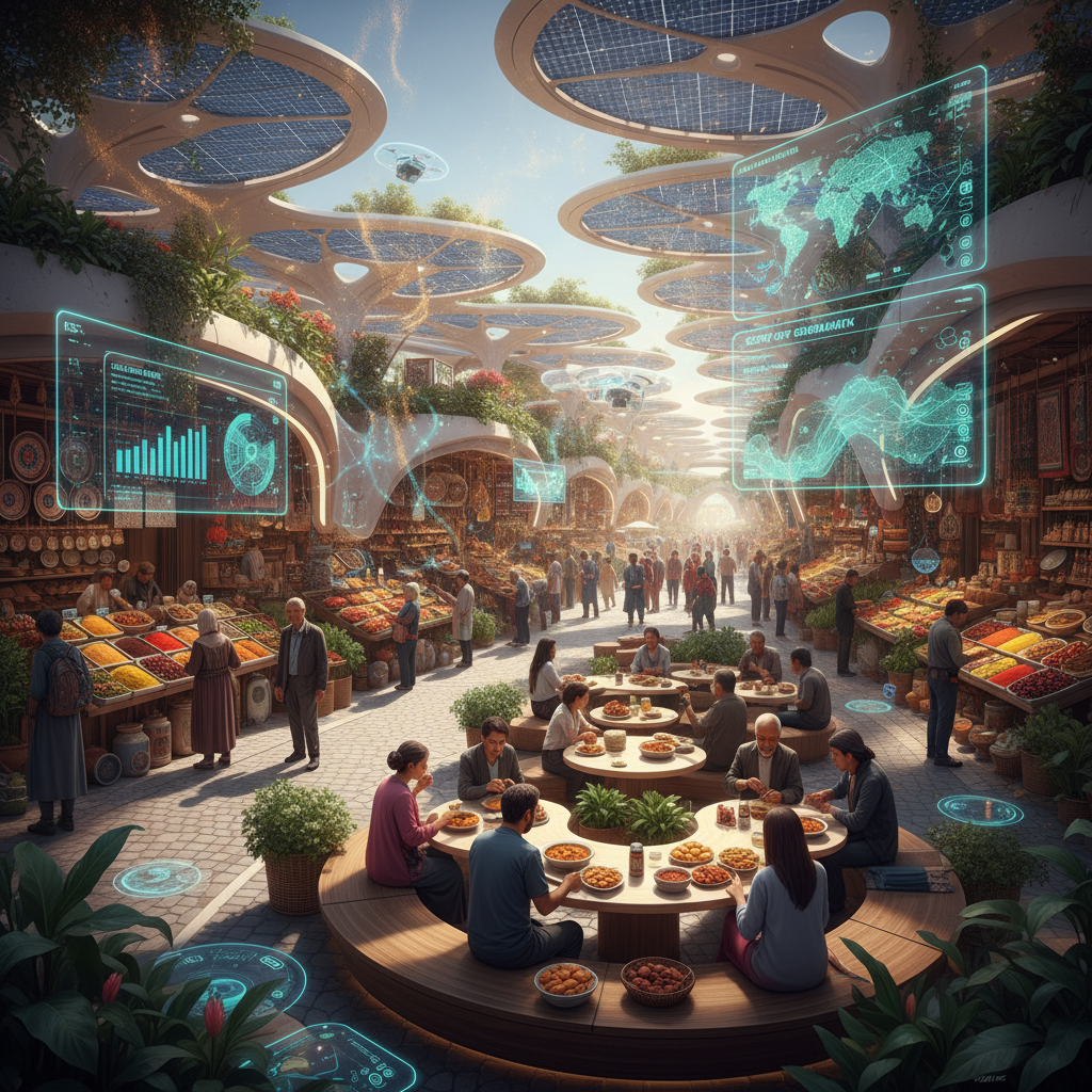 2026 Türkiye'sinde yapay zeka ile analiz edilmiş coğrafi veriler eşliğinde sunulan, yöresel ve otantik lezzetlerin sofraya taşınmasını gösteren görsel. Yapay zeka ve yerel lezzetlerin buluşması.