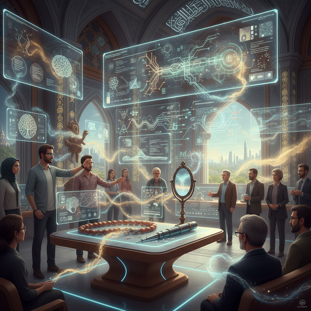 2026 Türkiye'sinde yapay zeka ile güçlendirilmiş nesnelerin, kendi 'insan kokusu'nu yansıtan verileri işleyişini gösteren fütüristik arayüz. Odak: yapay zeka nesne öz-yansıtma.