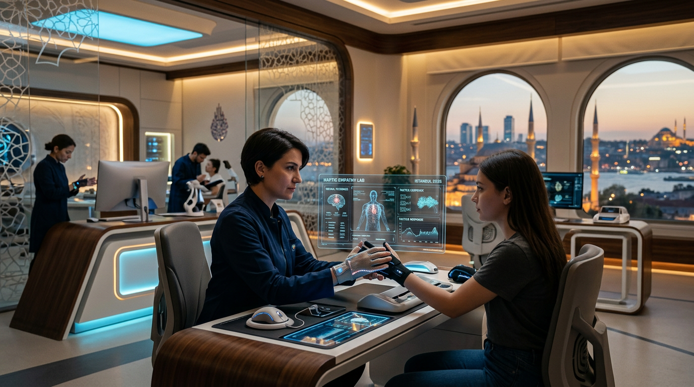 2026 Türkiye'sinde yapay zeka dokunma duyusu gelişimiyle dijital etkileşimde gerçek el sıkışma hissi ve insan kokusu deneyimi.