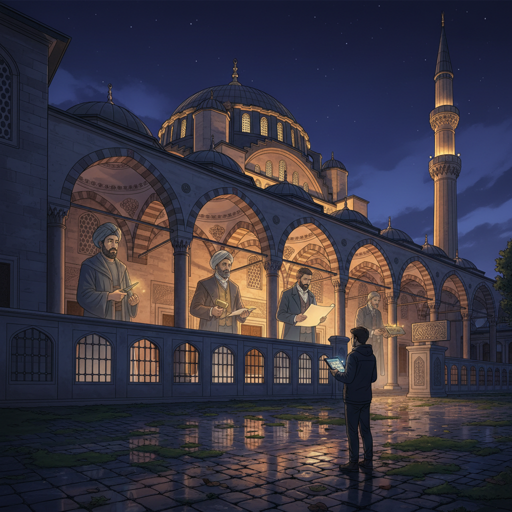 2026'da Eyüp Sultan Camii'nin inşaat tarihini ve taş mimarlarını anlatan bir görsel, Osmanlı mimarisinin zarafetini ve ustalarının izlerini yansıtıyor. Eyüp Sultan'ın tarihi dokusu ve caminin detayları ön planda.