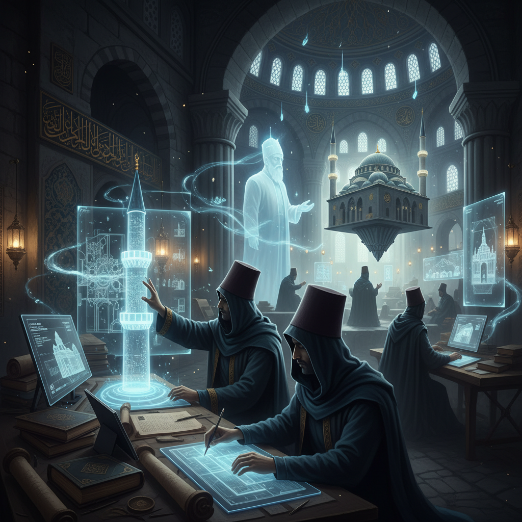 2026'da Eyüp Sultan Camii'nin ihtişamlı mimarisi, tarihi fısıldayan taşları ve onları hayata geçiren mimarları gösteren detaylı bir görsel.