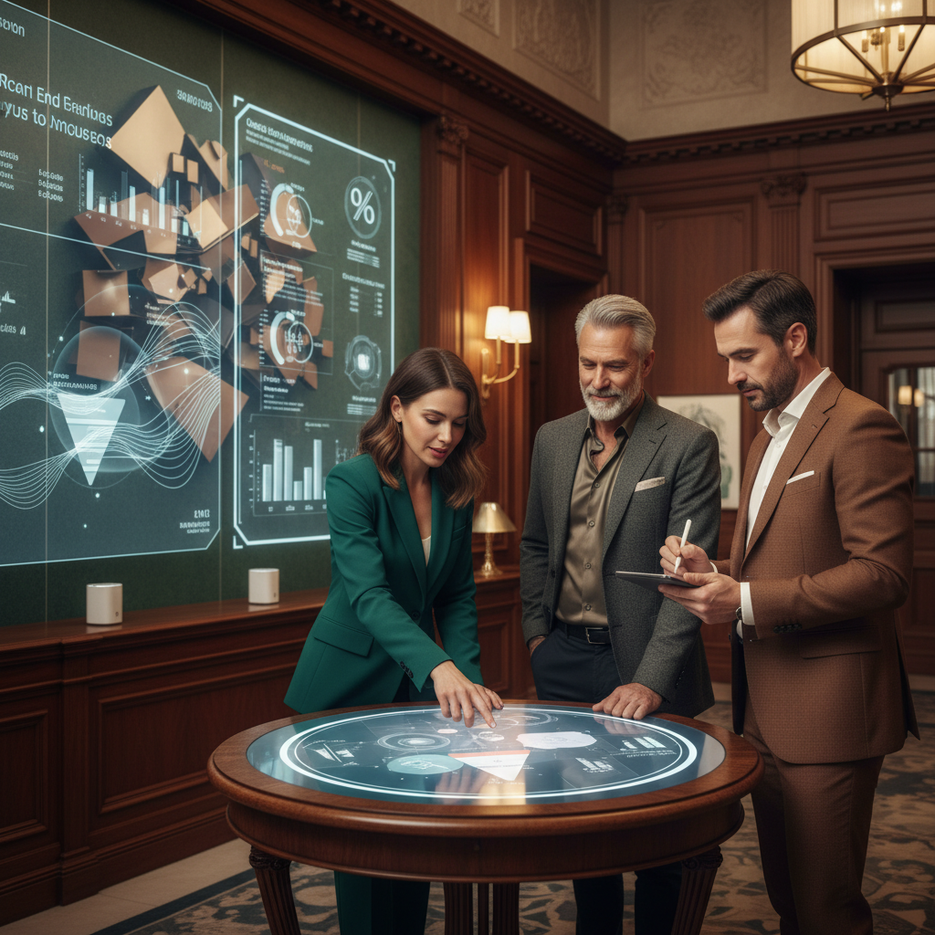 2026 otel pazarlaması trendleri ve satış stratejileri, lobi sohbetinde buluşan yöneticilerle ele alınıyor. Geleceğin dijital pazarlama yöntemleri ve müşteri deneyimi odaklı yaklaşımlar vurgulanıyor.