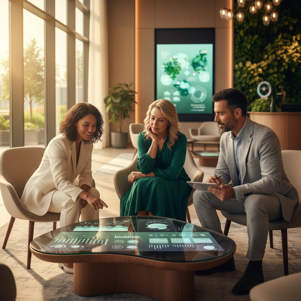 2026'da otel mikro-sürdürülebilirlik uygulamalarının konuşulduğu bir 'Lobby Sohbetleri' etkinliğinde çevre yöneticilerinin panelde değerlendirme yaparken çekilmiş yakın plan fotoğrafı.