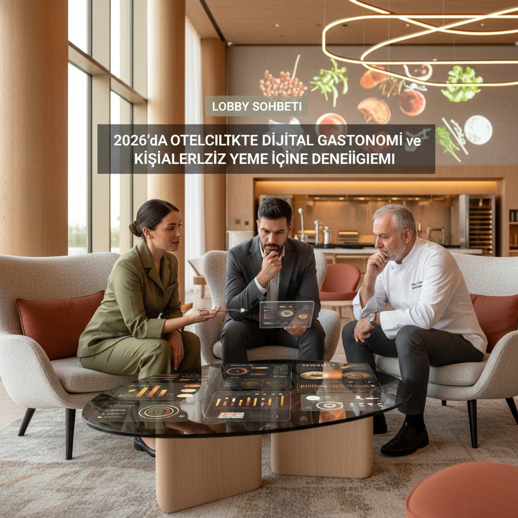 2026'da lobi sohbetlerinde otelcilikte dijital gastronomi ve kişiselleştirilmiş yeme içme deneyimleri konuşulurken, teknoloji ve yiyecek yöneticileri bir araya geliyor. Oteldeki bu yenilikler, misafir memnuniyetini artırıyor. Dijital menüler, yapay zeka destekli sipariş sistemleri ve kişiye özel diyet uygulamaları ile otel sektörü dönüşüyor.