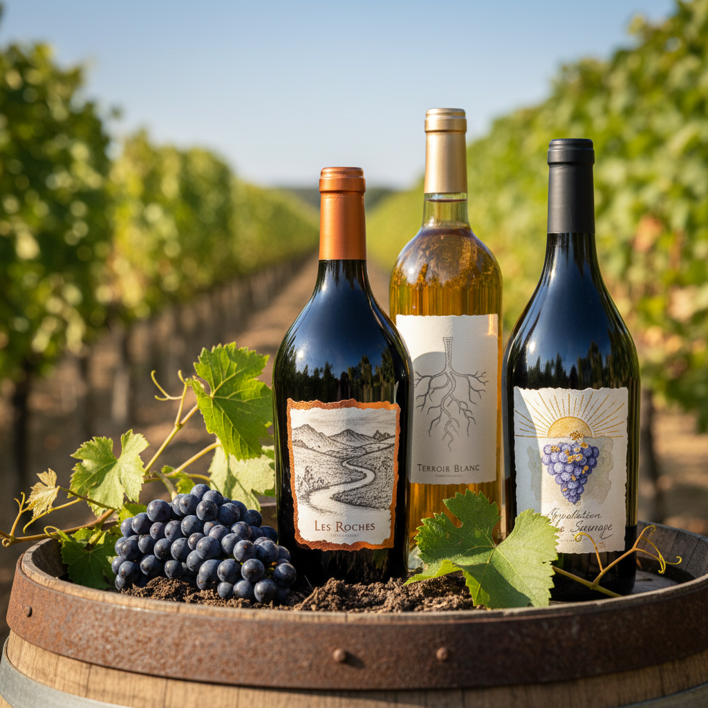A close-up shot of a hand carefully uncorking a bottle of exquisite micro-appellation wine, with a vineyard landscape softly blurred in the background, symbolizing the unique terroir and artisanal craftsmanship of 2026 vintages.