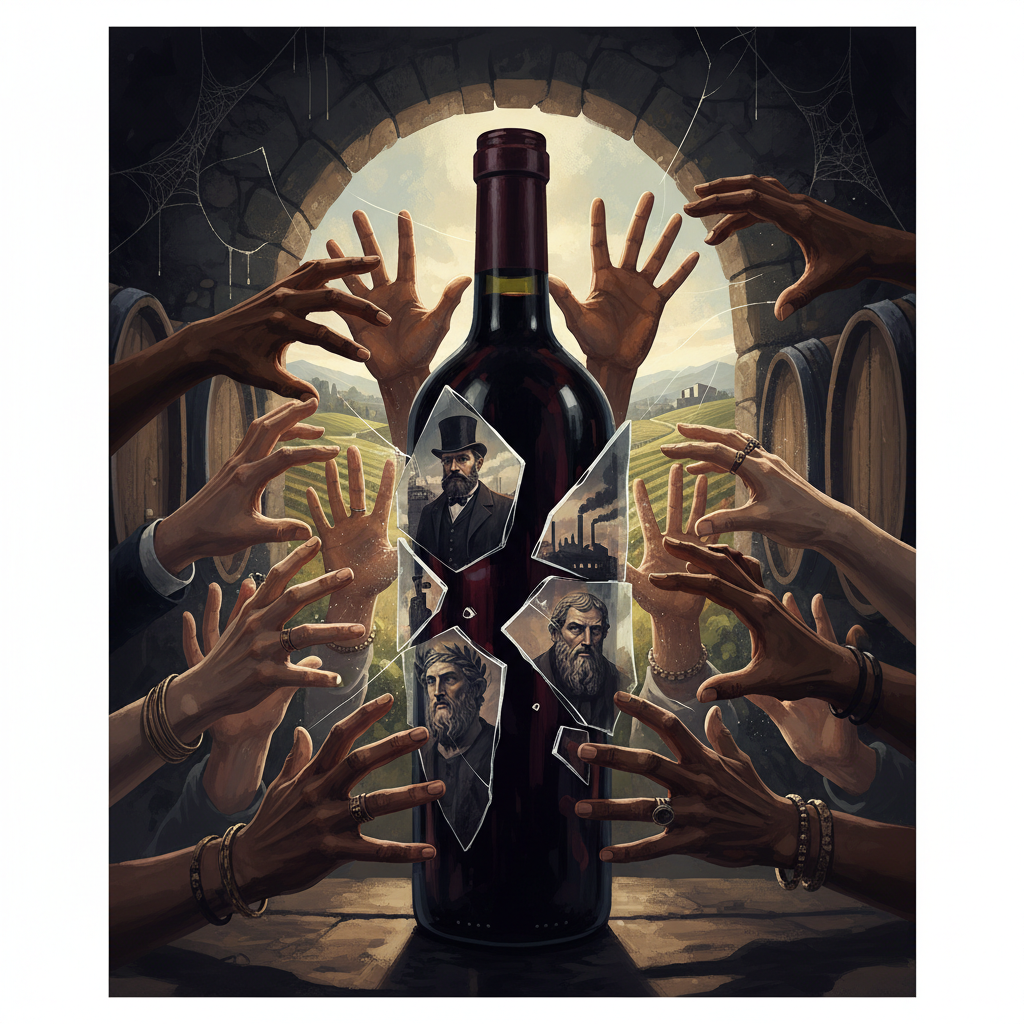 Infographic illustrating the glass ceiling metaphor in wine label psychology, showing how design elements subtly influence consumer choice and purchasing decisions in 2026, featuring wine bottles with diverse labels.