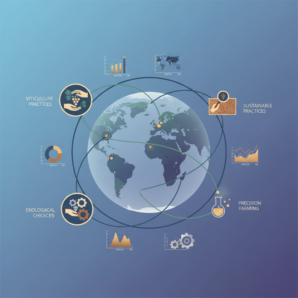 A luxurious glass of red wine, reflecting the intricate interplay of ideal climate conditions and expert vintner decisions that define a perfect wine vintage in 2026. The image evokes the sophisticated art and science behind crafting exceptional wines, emphasizing environmental factors and human expertise.