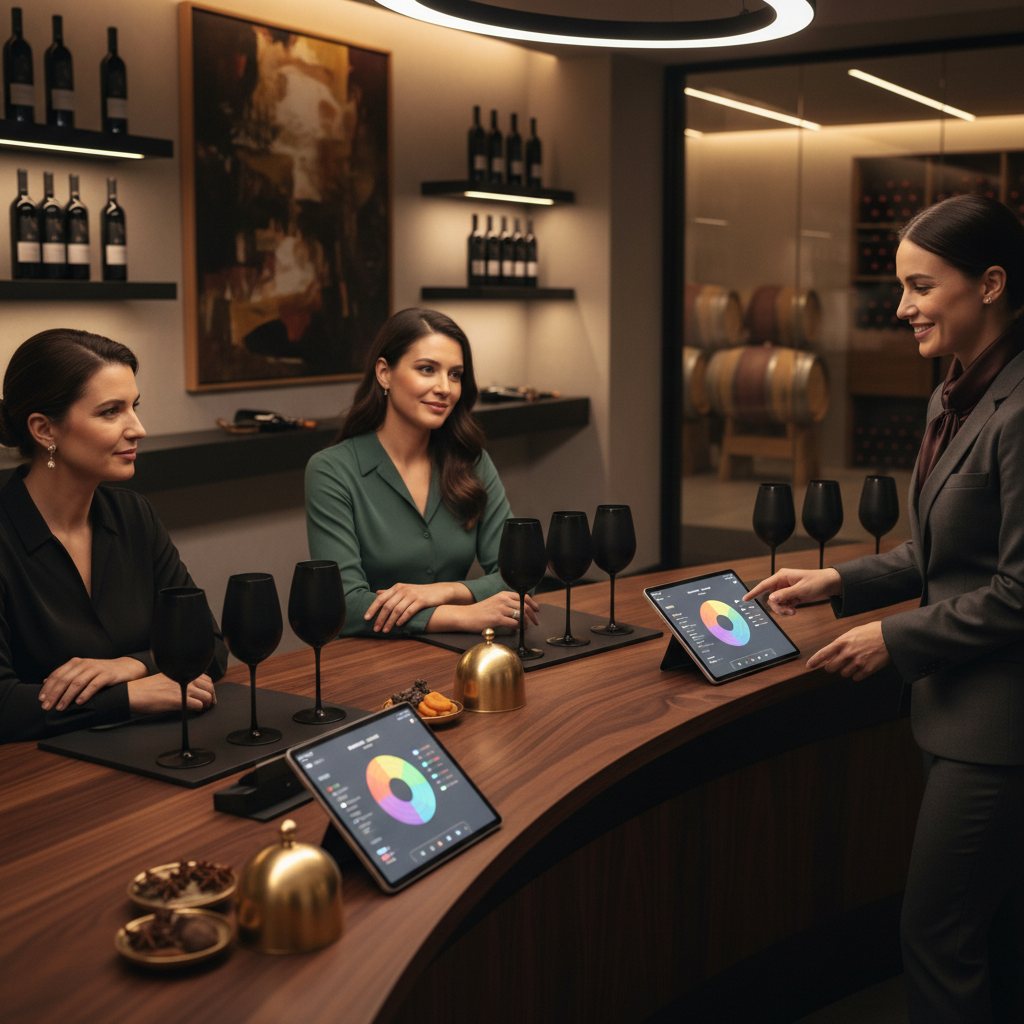 A diverse group of wine enthusiasts in 2026 engaged in a blind wine tasting, swirling and sniffing glasses with focused expressions, illustrating techniques to unlock palate potential and identify wines without visual cues.