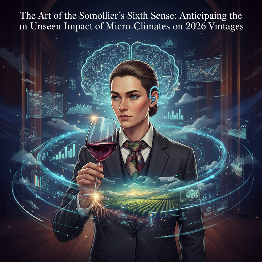 A sommelier expertly decanting a bottle of red wine, meticulously observing its clarity and aroma, symbolizing the art of predicting 2026 vintage quality based on nuanced micro-climate wine prediction and sensory evaluation.