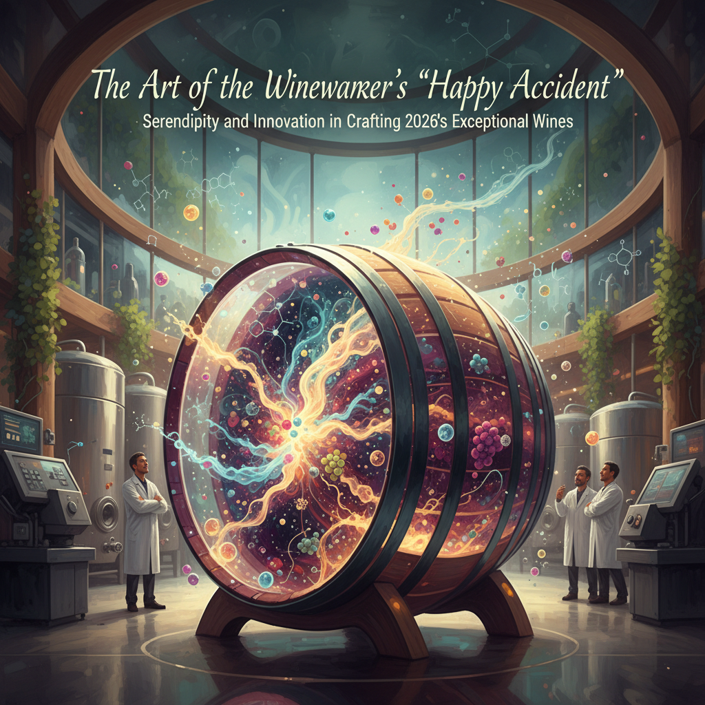 A winemaker's hands carefully inspect grapes, symbolizing the 'happy accident' and serendipitous innovation leading to exceptional 2026 wines, a blend of craft and unexpected discovery.