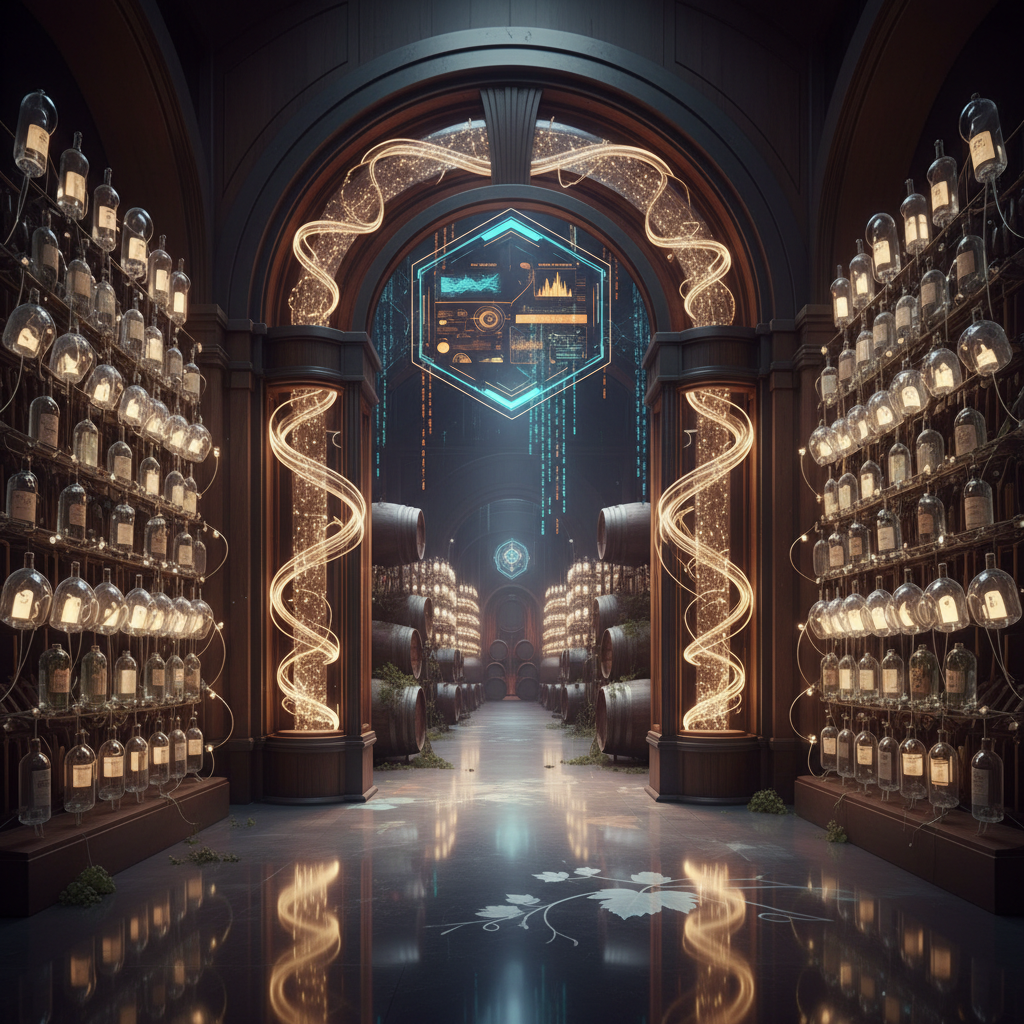 A sophisticated, dimly lit oenotheque in 2026, showcasing rows of meticulously organized library wines in individual temperature-controlled compartments, symbolizing expert wine library management and the crafting of an enduring legacy.