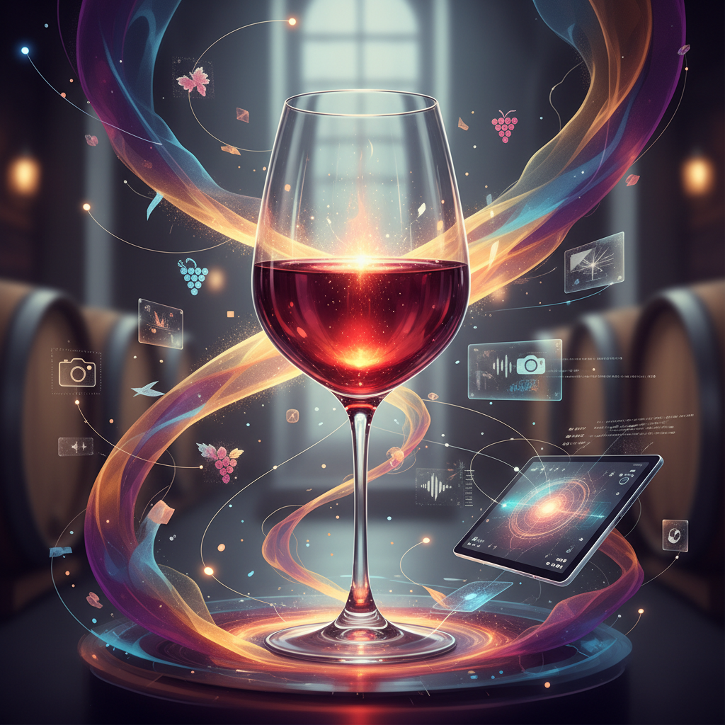 A sophisticated wine glass in 2026, catching the light and reflecting the fleeting magic of an 'ephemeral vintage wine' moment, emphasizing its temporary perfection and exquisite character.