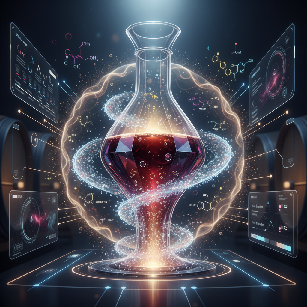 A close-up of a wine glass, with tiny, effervescent bubbles rising, illustrating the concept of micro-oxygenation in winemaking. The image suggests a sophisticated process that subtly shapes the wine's character and identity for 2026, highlighting the 'vinous breath' effect. The focus keyword 'micro-oxygenation wine' is subtly integrated through the imagery of aeration and its impact on the wine's appearance.