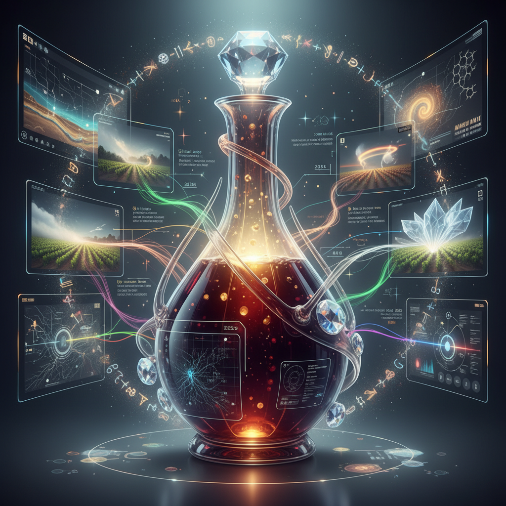 A sommelier, with a thoughtful expression, sniffs a glass of red wine in a dimly lit cellar, surrounded by oak barrels. The image subtly conveys the nuanced impact of micro-climates on 2026 vintages, highlighting the sommelier's 'sixth sense' in anticipating these environmental influences on the wine's character and quality. The focus keyword, 'micro-climate influence wine,' is integral to the visual narrative, illustrating the art and science behind wine tasting and appraisal.