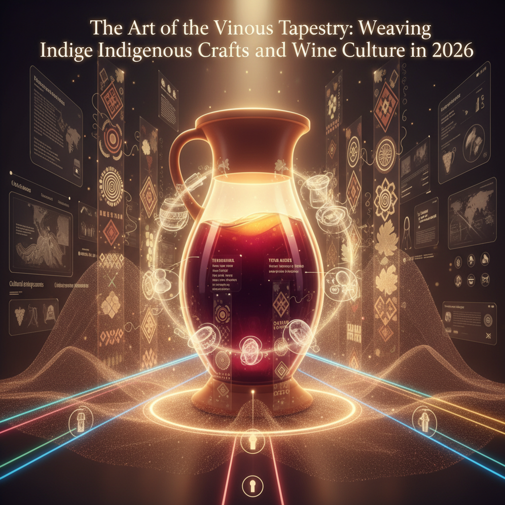 A visually rich tapestry, intricately woven, depicting scenes of indigenous craftspeople creating wine-related items, with grapevines and wine barrels subtly integrated, highlighting the fusion of indigenous traditions and sophisticated wine culture in 2026, focusing on indigenous wine crafts.