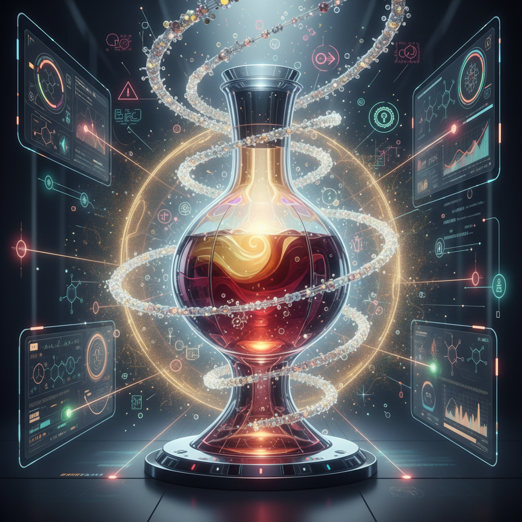 A close-up shot of several elegant wine bottles, some decanted, with a sommelier carefully pouring red wine into a glass, illustrating the current trend of 'vinous micro-moments' and intentional short-term aging of wines in 2026.