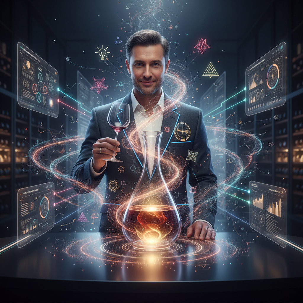 A close-up of a glass of red wine, reflecting soft light, with a blurred background of a notebook and pen, symbolizing how wine and creativity intertwine to spark innovative ideas in 2026. The scene evokes thoughtful inspiration and the artistic process.