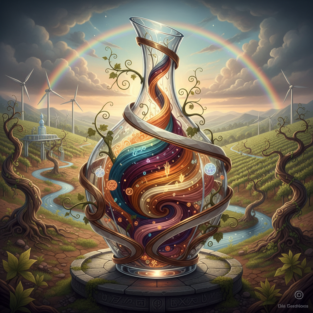 Visual representation of indigenous wine practices in 2026, showcasing interwoven vines, traditional symbols, and modern climate-resilient viticulture, illustrating the 'Vinous Tapestry' concept.