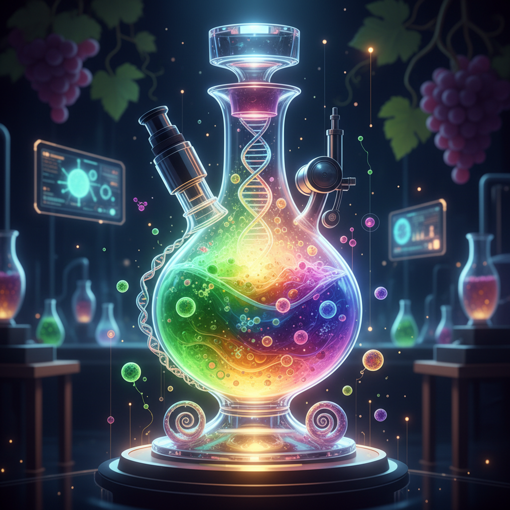 Through a microscope, a vinous biopsy reveals intricate cellular structures of pre-fermentation grapes in 2026, highlighting the microscopic narratives that influence wine quality and viticulture research.