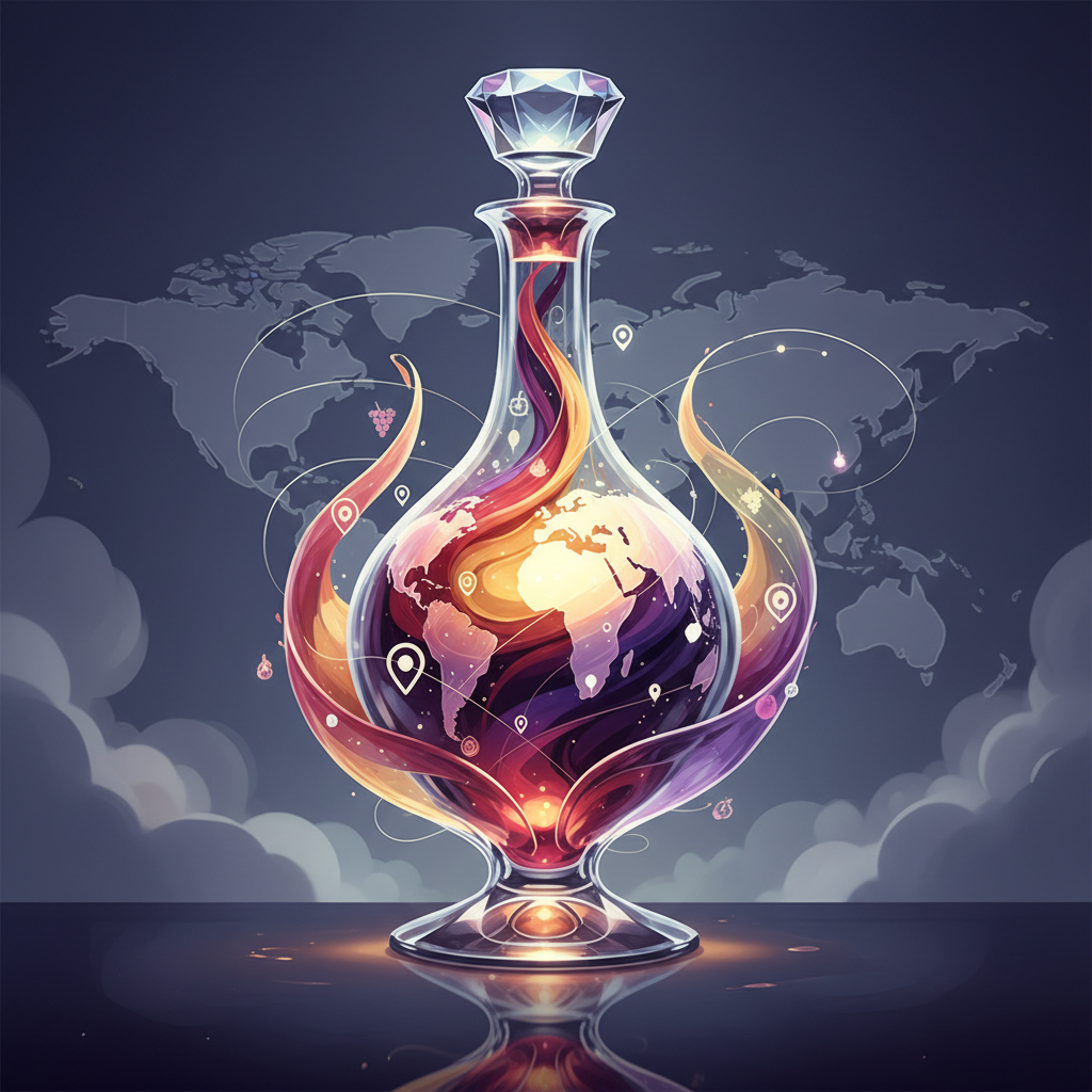 A modern, sophisticated global wine collection in a sleek cellar, showcasing diverse bottles from various regions, perfectly curated for the discerning connoisseur in 2026.