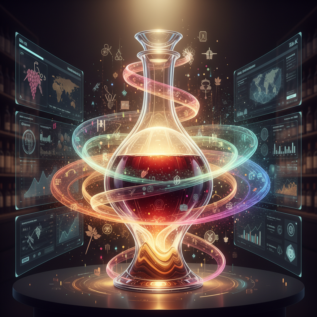 Close-up of an aged wine bottle, its label showing subtle discoloration, symbolizing a vinous palimpsest with layers of history and complexity unfolding for connoisseurs in 2026.