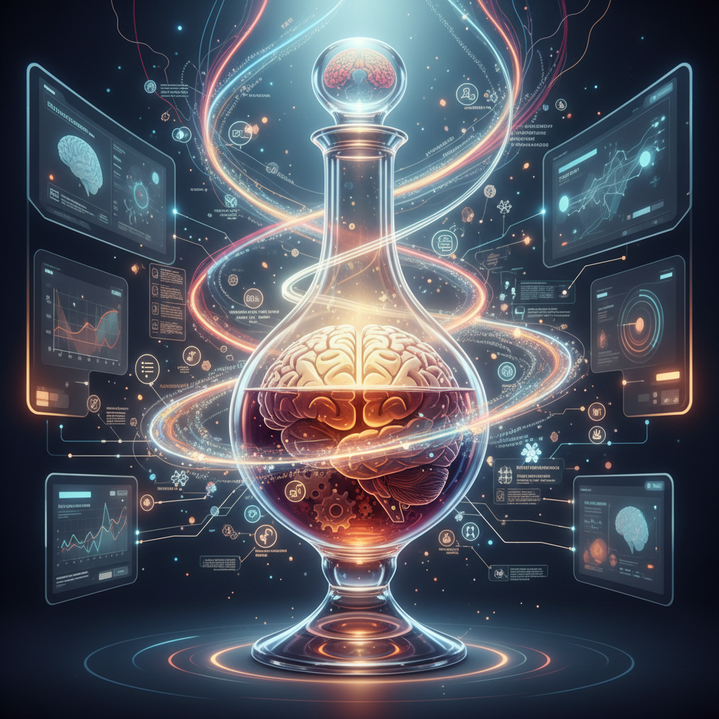 A sophisticated sommelier in 2026 expertly swirls a glass of red wine, embodying the 'Cognitive Vintage Wine' concept as they prepare to discuss the psychological impact of expectation on taste perception.