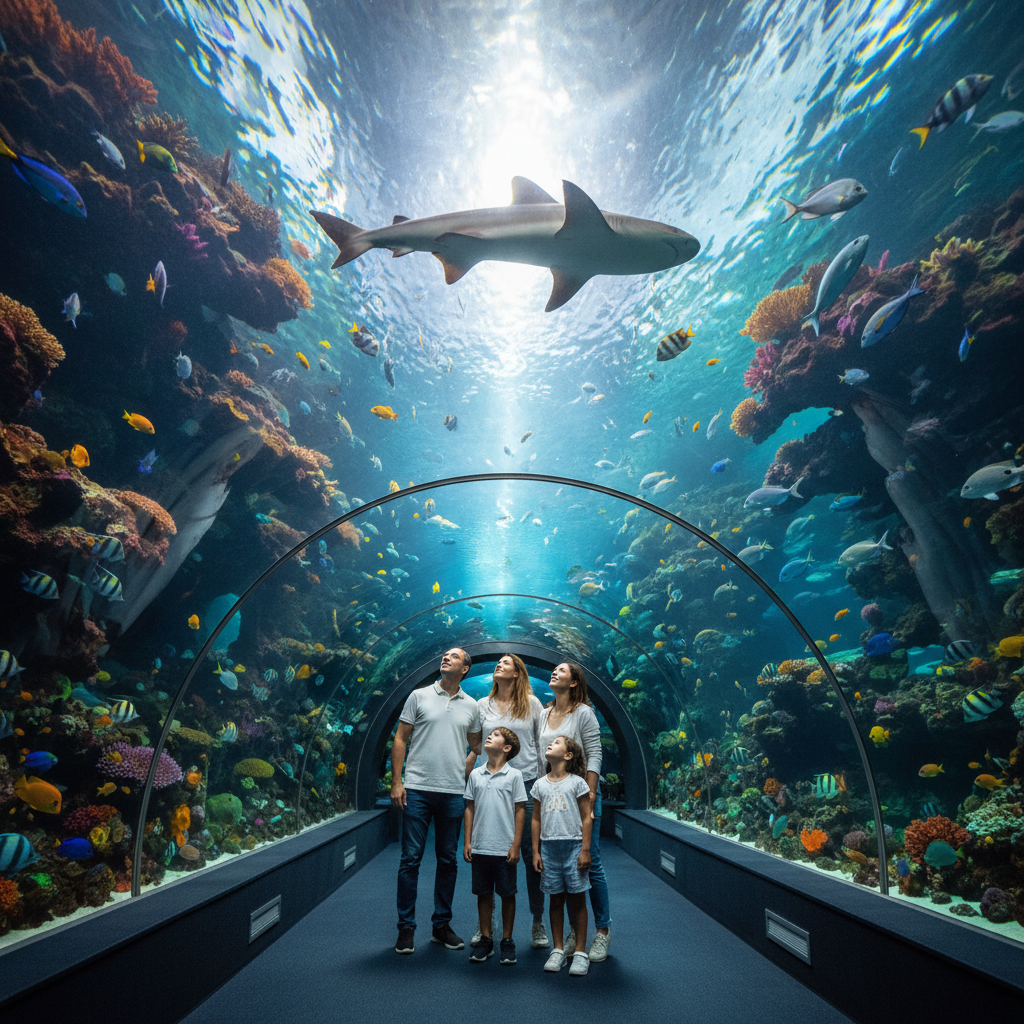 2026'da Florya Akvaryum'da aileler, neon balıkları ve dev vatozlar arasında eğlenceli ve eğitici bir denizaltı dünyası keşfinde. İstanbul Akvaryum Aile Rehberi.