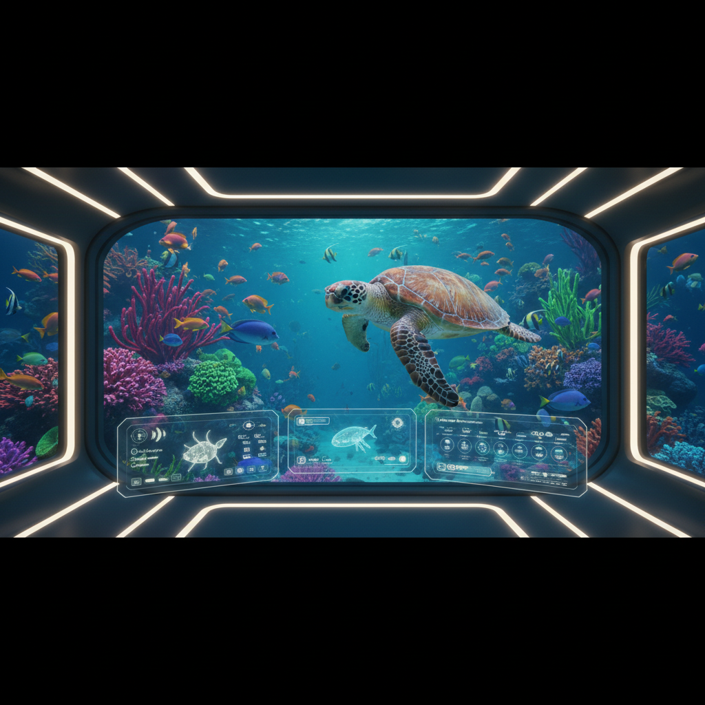2026'da Florya Akvaryum'da çocukların interaktif deniz canlıları eğitimi aldığı, geleceğe miras bırakılan bir öğrenim alanı görseli. Akvaryumda eğitim ve sürdürülebilirlik konuları vurgulanıyor.