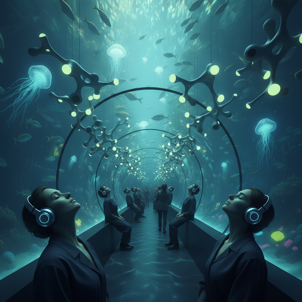 2026 Florya Akvaryum'da ziyaretçilerin deniz altı ses manzaralarını eşsiz işitsel bir keşifle deneyimlediği sahne. Derin su canlılarının doğal sesleri ve akvaryumun huzurlu ambiyansı. Florya Akvaryum sesleri eşliğinde benzersiz bir su altı yolculuğu.