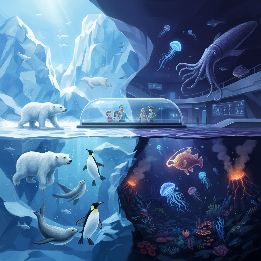 2026 Florya Akvaryum'da 'Buzdan Sulara' sergisinden bir genel görünüm. Kutuplar ve derin deniz canlıları, ziyaretçilere unutulmaz bir 2026 deneyimi yaşatıyor.