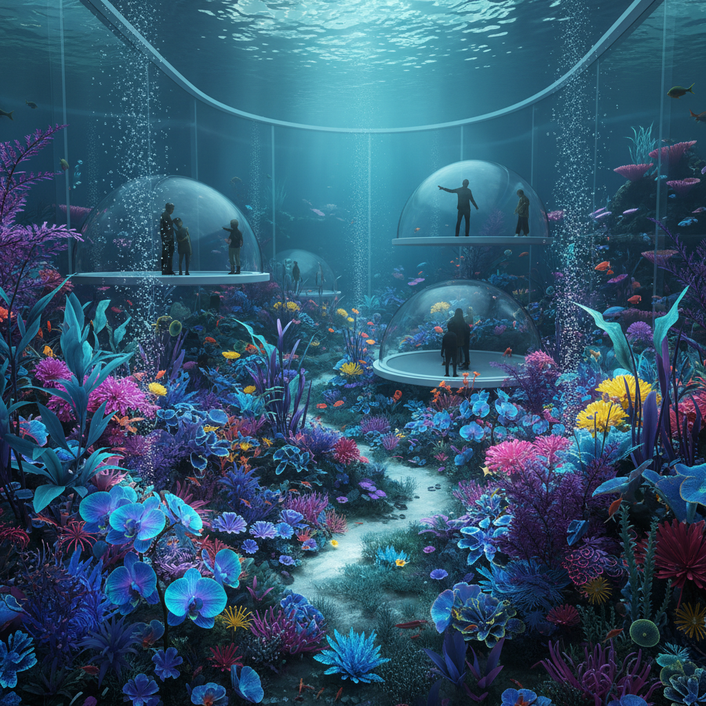 2026 Florya Akvaryum'da deniz altı botanik bahçeleri ve nadir sualtı bitki türleri sergisinden bir görünüm; akvaryumun adeta canlı bir botanik müzesi gibi zengin alg ve bitki ekosistemi dikkat çekiyor.