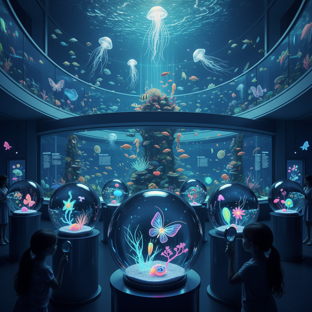 2026 Florya Akvaryum'unda, mikrokozmos sergisinde suyun ötesindeki kelebekler temasıyla, rengarenk deniz canlılarının detaylı görüntüleri.