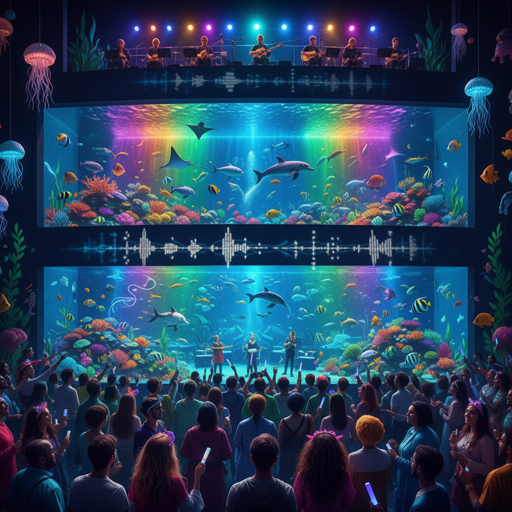 Enchanting 2026 Florya Aquarium underwater festival, showcasing diverse global marine life, vibrant world music, and the magic of the deep sea. Focus: Florya Akvaryum sualtı festivali.