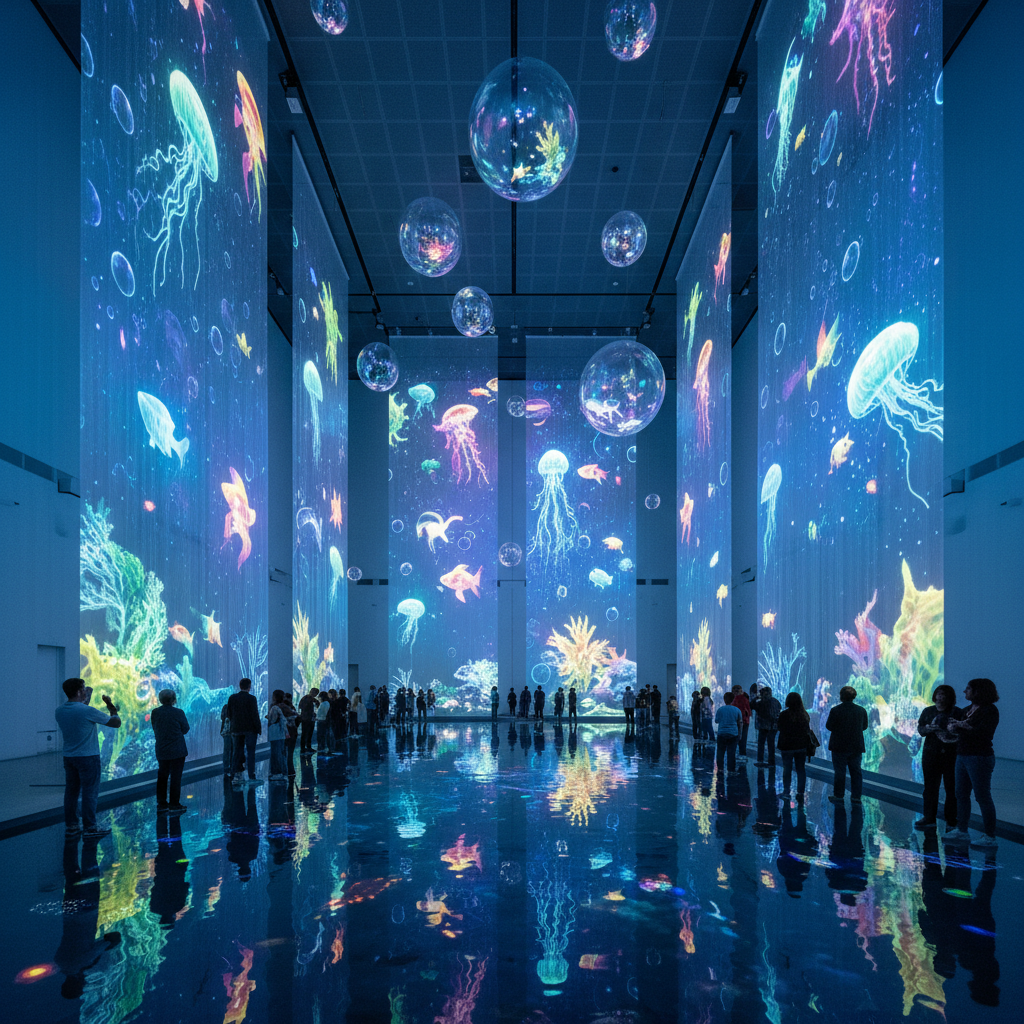 2026 Florya Akvaryum'da deniz altı yaşamının büyüleyici görüntüleri ve yansıtmalı su perdesi şovları, ziyaretçilere sihirli bir dünya sunuyor. Florya Akvaryum 2026.