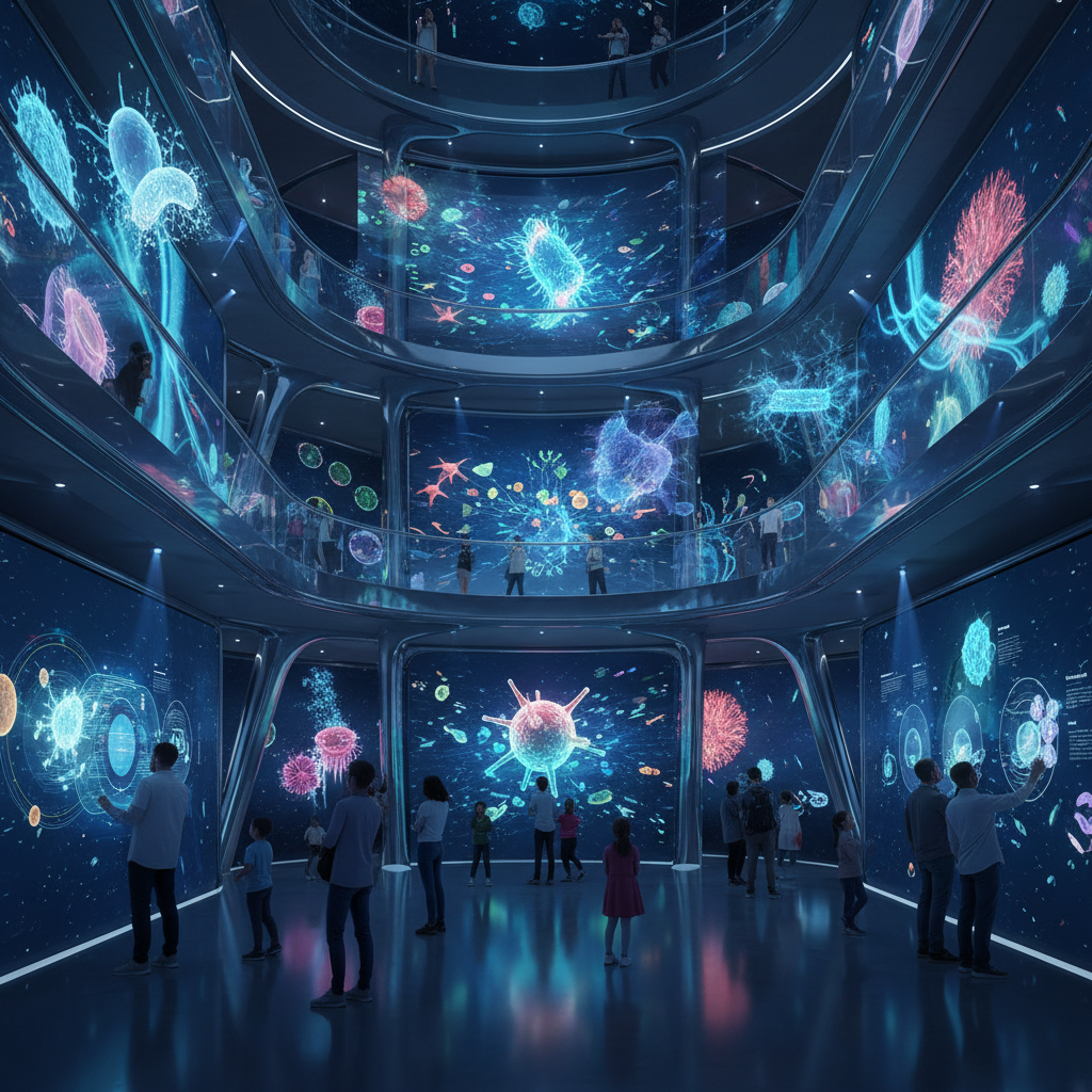 2026 Florya Akvaryum'da deniz altı yaşamı, renkli balıklar, mercanlar ve küresel denizlerin gizemli mikroplarını gösteren detaylı bir görsel. Florya Akvaryum mikroplar keşfi.