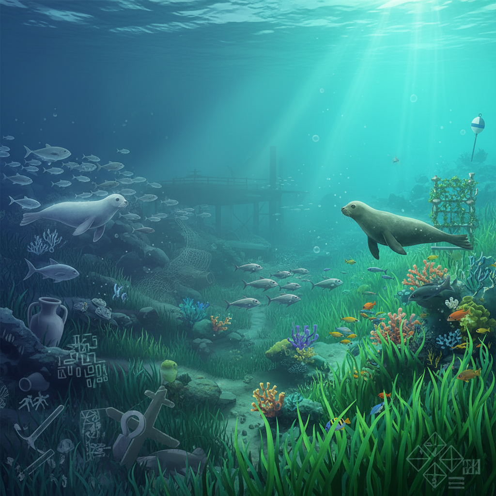 2026 Florya Akvaryum'da 'Kayıp Ekolojilerin Peşinde' sergisi afişi: Nesli tükenmiş ve tehlike altındaki deniz canlıları, geçmişten gelen ekolojik hikayelerle ziyaretçilere sunuluyor. Marmara Denizi'nden okyanus derinliklerine kadar çeşitli habitatlar ve kayıp ekolojiler hakkında detaylı bilgiler içeren metinler ve görseller ön planda. Sergi, deniz ekosistemlerinin korunmasının önemini vurguluyor.