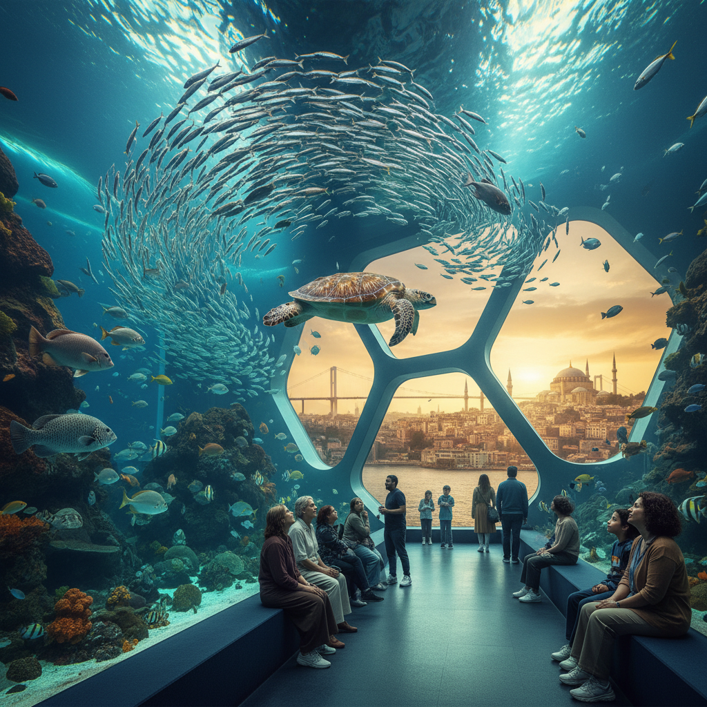 2026 Florya Akvaryum'da rengarenk deniz canlıları arasında huzur bulan bir ziyaretçi. İstanbul'da doğa ve su altı dünyasıyla iç içe bir şehir kaçamağı.